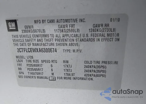 2010 GMC Terrain Sle-1 z USA, uszkodzony, nr VIN 2CTFLCEWXA6300674